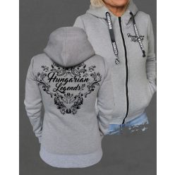   Magyar népi díszítés koponyával női cipzáras, kapucnis pulóver