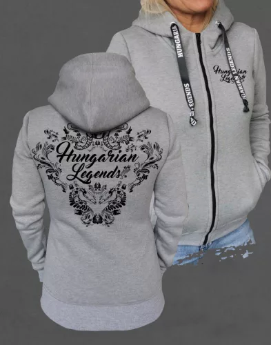 Magyar népi díszítés koponyával női cipzáras, kapucnis pulóver