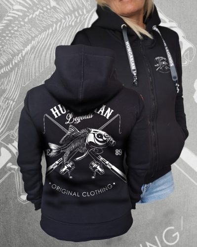 Pecás női cipzáras, kapucnis pulóver