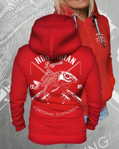 Pecás női cipzáras, kapucnis pulóver