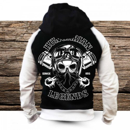 Motoros férfi kapucnis, cipzáras pulóver