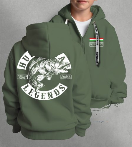 Süllő - Sander Lucioperca gyerek kapucnis, cipzáras pulóver