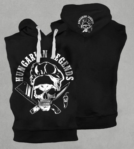 Koponyás szakács férfi kapucnis, belebújós mellény