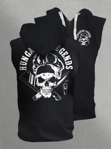 Koponyás szakács férfi kapucnis, cipzáras mellény