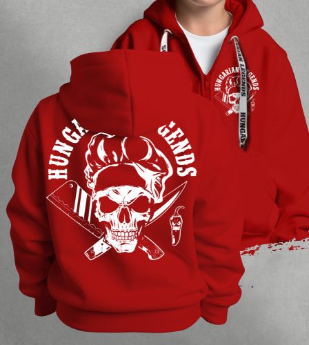 Koponyás szakács gyerek kapucnis, cipzáras pulóver