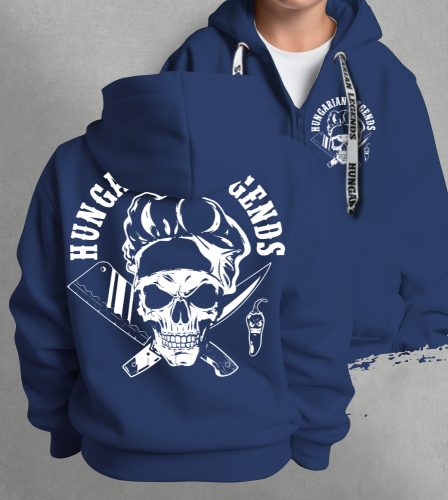 Koponyás szakács gyerek kapucnis, cipzáras pulóver