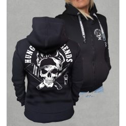 Koponyás szakács női cipzáras, kapucnis pulóver