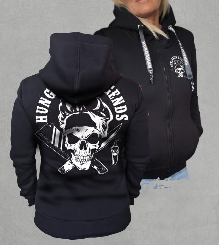 Koponyás szakács női cipzáras, kapucnis pulóver