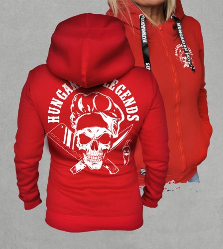 Koponyás szakács női cipzáras, kapucnis pulóver