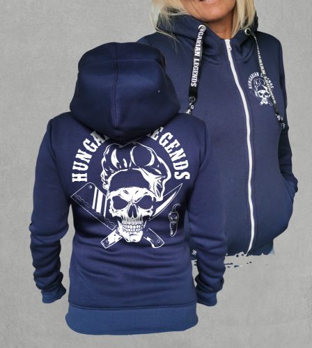 Koponyás szakács női cipzáras, kapucnis pulóver