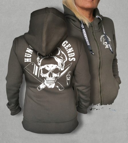 Koponyás szakács női cipzáras, kapucnis pulóver