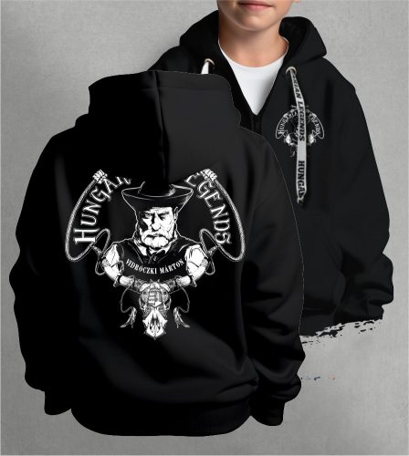 Vidróczki Márton - karikás ostorral gyerek kapucnis, cipzáras pulóver