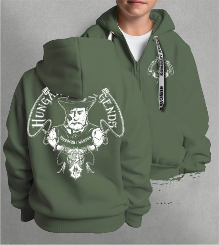 Vidróczki Márton - karikás ostorral gyerek kapucnis, cipzáras pulóver