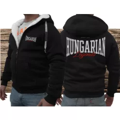   Hungarian Legends férfi sherpa béléses cipzáras pulóver - hímzett mintával