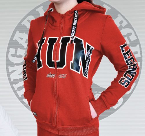 HUN feliratos női cipzáras, kapucnis pulóver