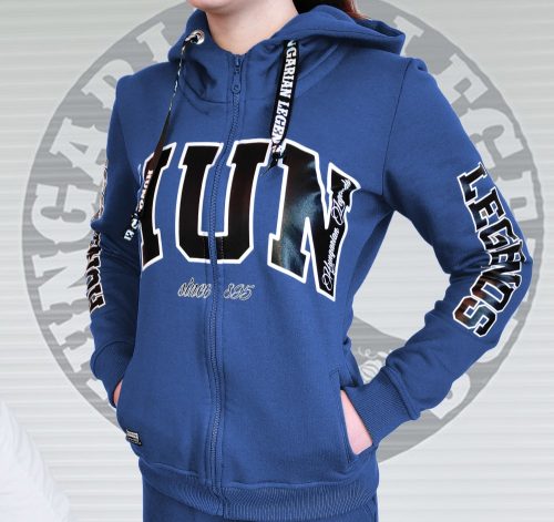 HUN feliratos női cipzáras, kapucnis pulóver