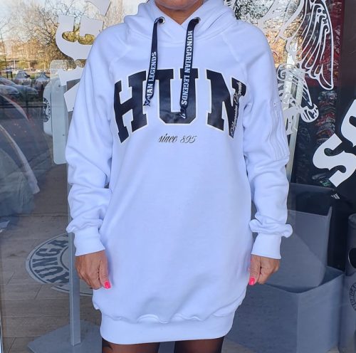 HUN feliratos női hosszított, kapucnis pulóver