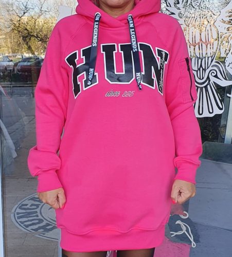 HUN feliratos női hosszított, kapucnis pulóver