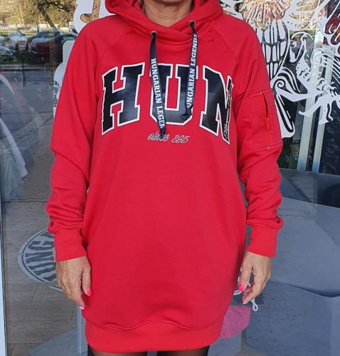 HUN feliratos női hosszított, kapucnis pulóver