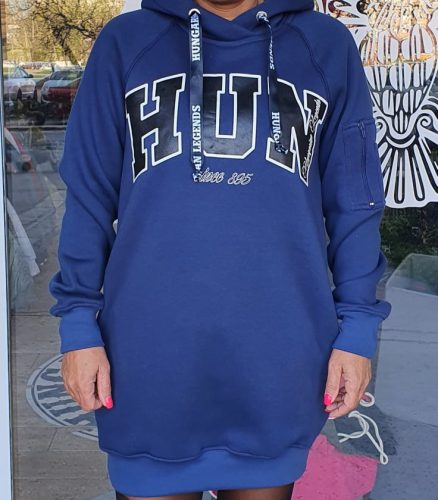 HUN feliratos női hosszított, kapucnis pulóver