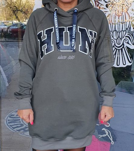 HUN feliratos női hosszított, kapucnis pulóver