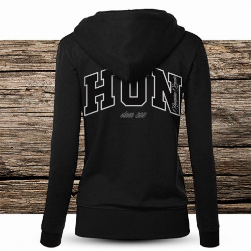 HUN feliratos női cipzáras, kapucnis pulóver