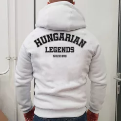   Hungarian Legends férfi sherpa béléses cipzáras pulóver - hímzett mintával