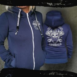   Motoros női kapucnis, cipzáras pulóver - hímzett mintával